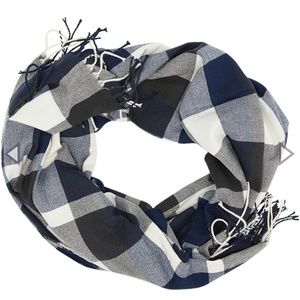 Plush Ultra Soft Plaid Navy, Charcoal, White Scarf